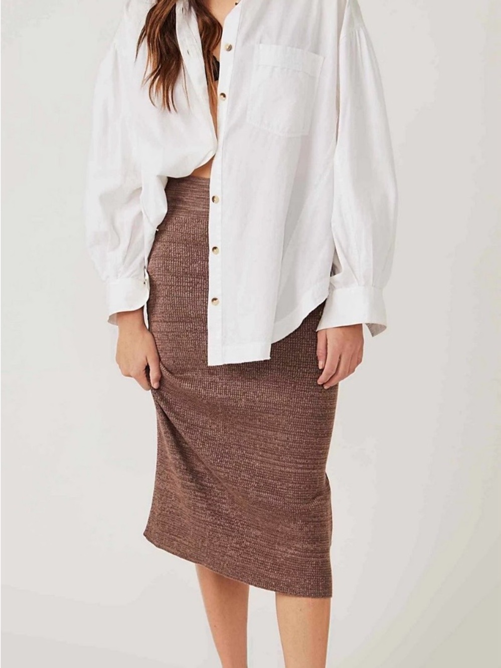Free People Women's Brown Ribbed Sweater skirt
